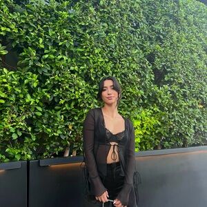 Sheer Black Tie-Front Top